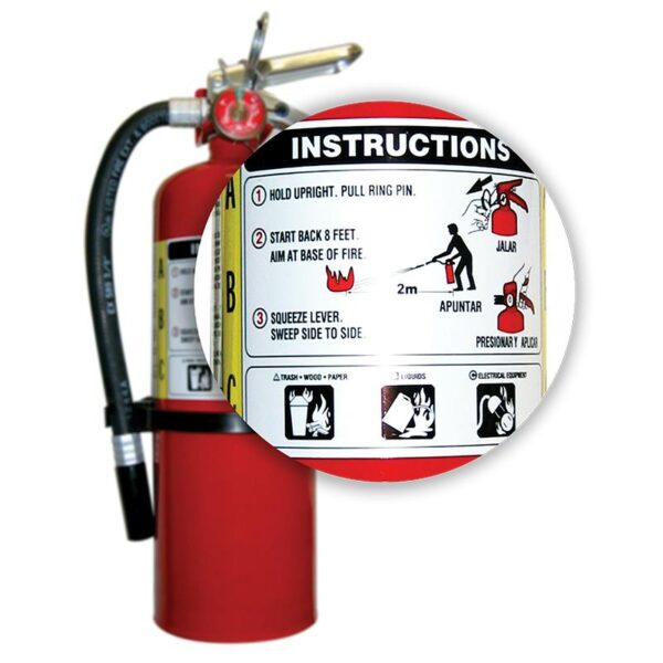 A fire extinguisher with its highlighted instruction