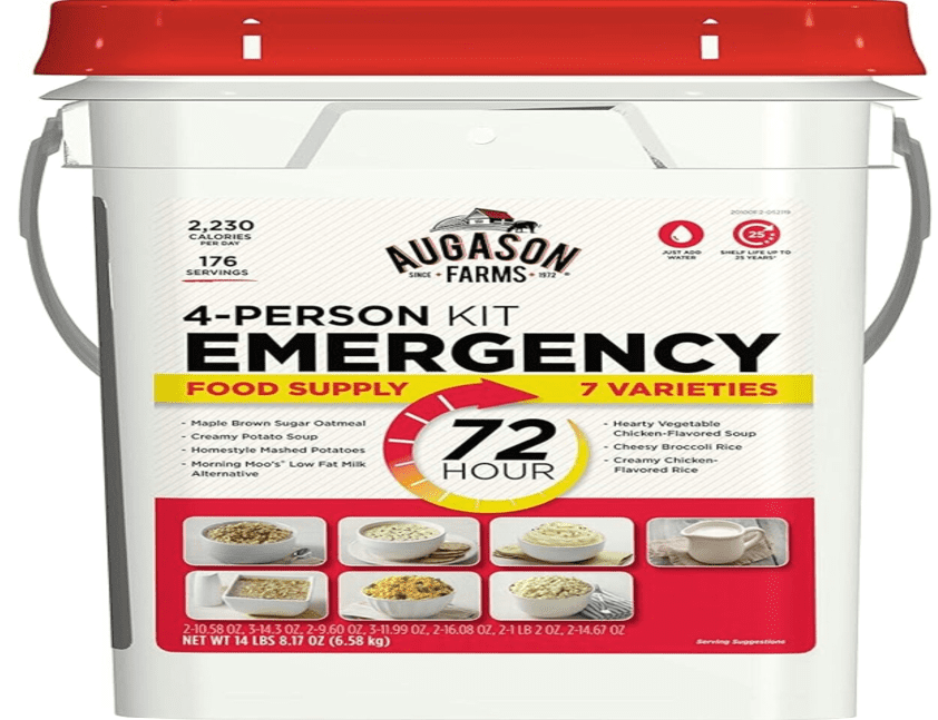 Augason Farms 4-person 72-hour emergency food kit.