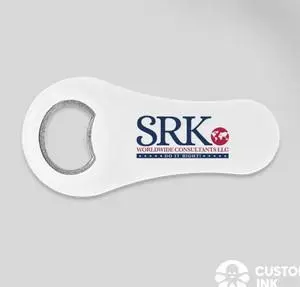 White bottle opener with SRK logo.