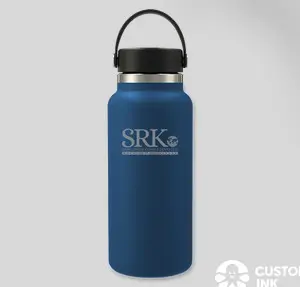 Blue water bottle with SRK logo.