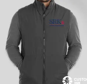 Gray quilted vest with SRK logo embroidered.