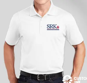 White polo shirt with SRK logo.