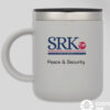 White travel mug with SRK logo.
