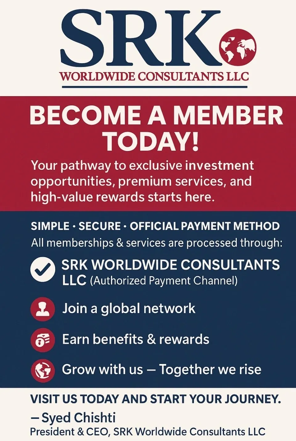 SRK Worldwide Consultants membership advertisement poster.